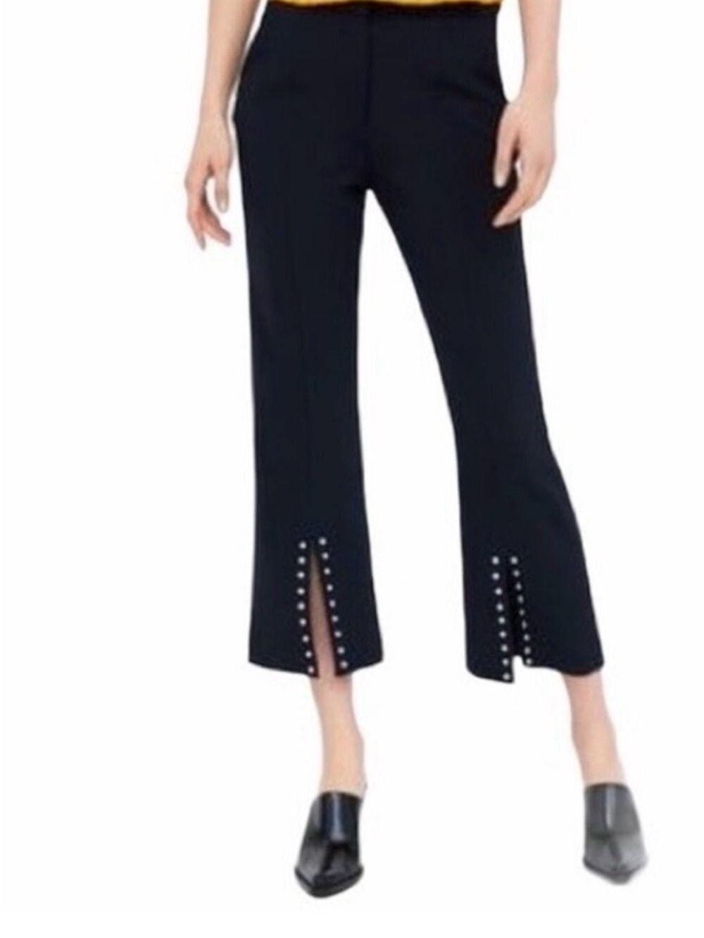 Pixie Market Navy Blue Cropped Stud-Trim Split-Hem Pants Sz Medium